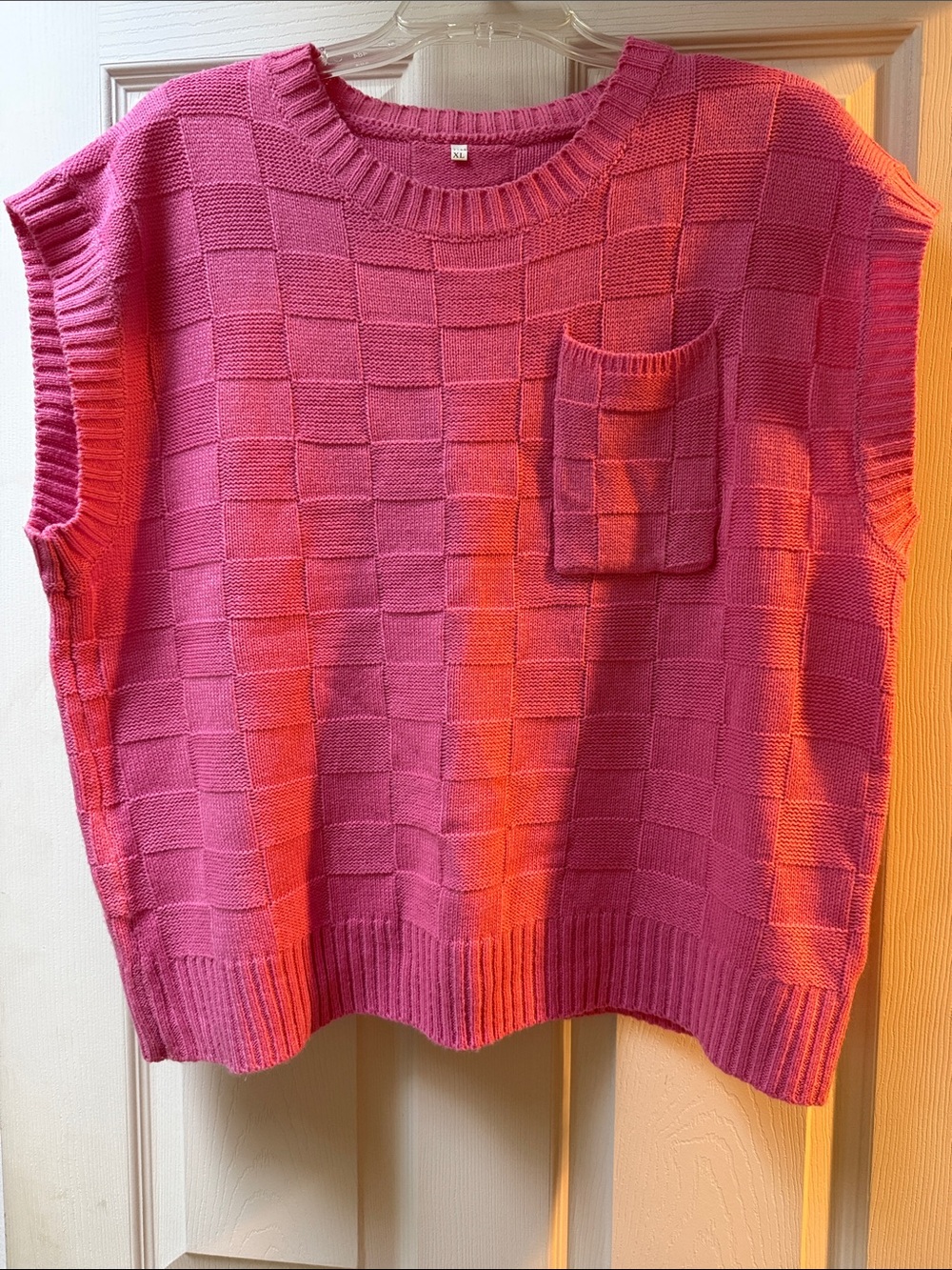 Pink Knit Sleeveless Sweater Vest with Pocket